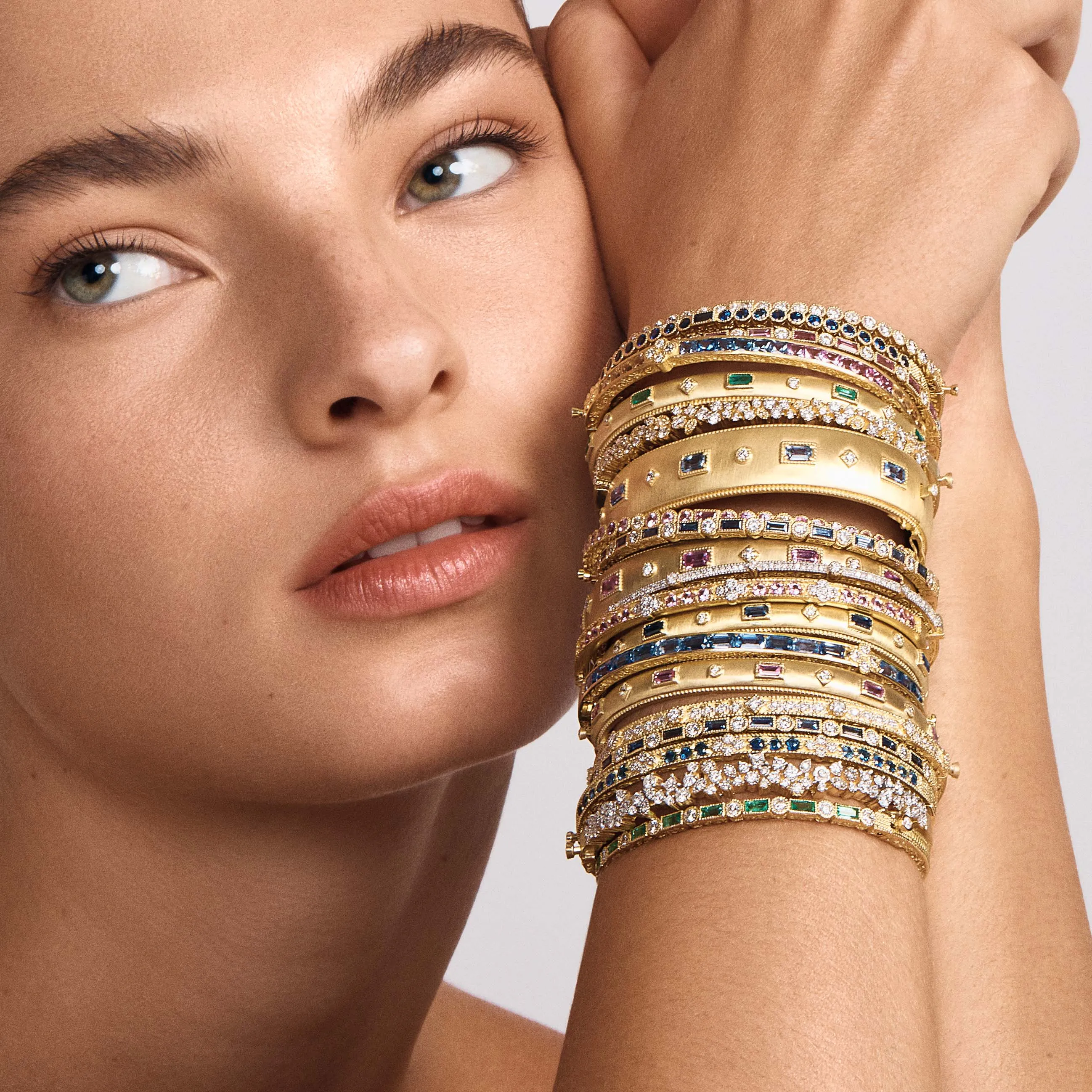 1 Cluster Rainbow Sapphire & Diamond Bangle