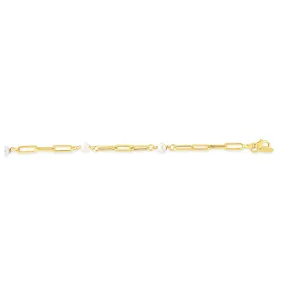 10K Yellow Gold (3mm) Paperclip Pearl Bracelet