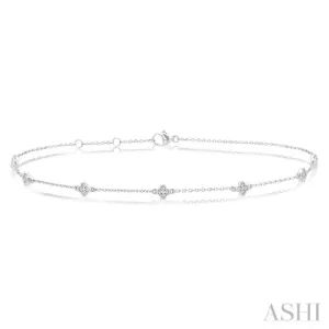 1/10 ctw Clover Motif Round Cut Diamond Station Bracelet in 10K White Gold