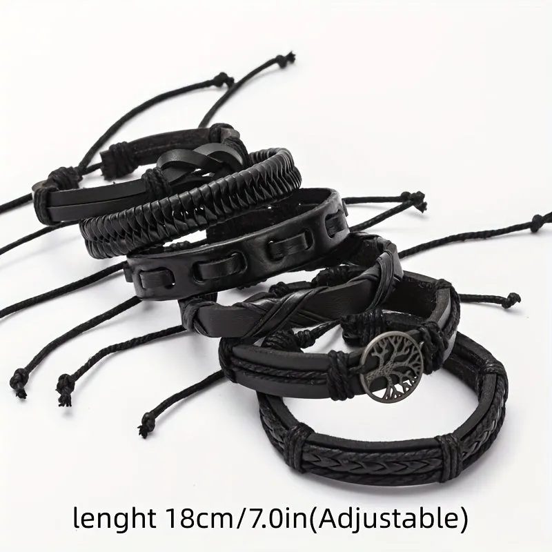 12pcs Men's PU Leather Bracelet Set Gift For Boyfriend