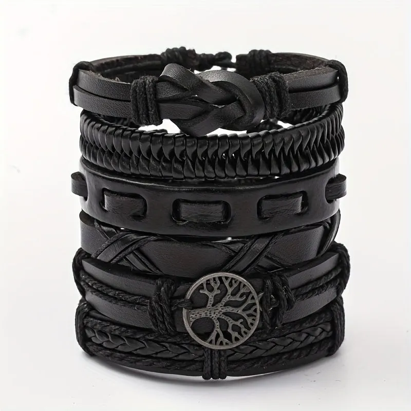 12pcs Men's PU Leather Bracelet Set Gift For Boyfriend
