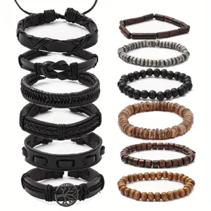 12pcs Men's PU Leather Bracelet Set Gift For Boyfriend