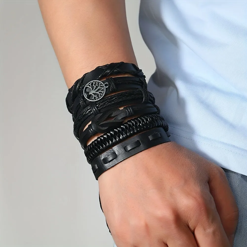 12pcs Men's PU Leather Bracelet Set Gift For Boyfriend