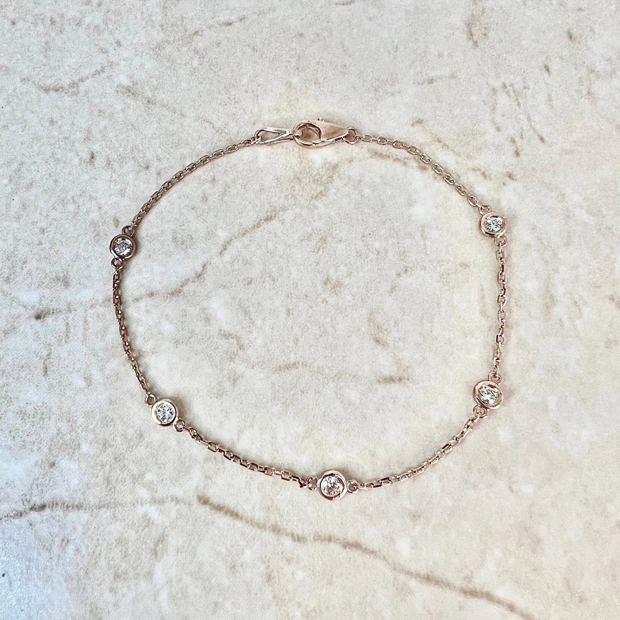 14 Karat Rose Gold 0.30 Carat Diamond By The Yard Bracelet