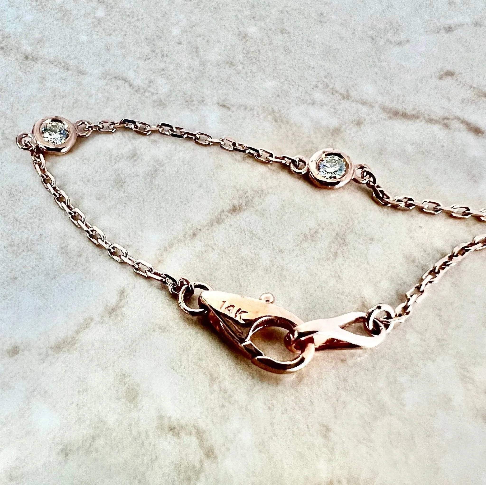 14 Karat Rose Gold 0.30 Carat Diamond By The Yard Bracelet