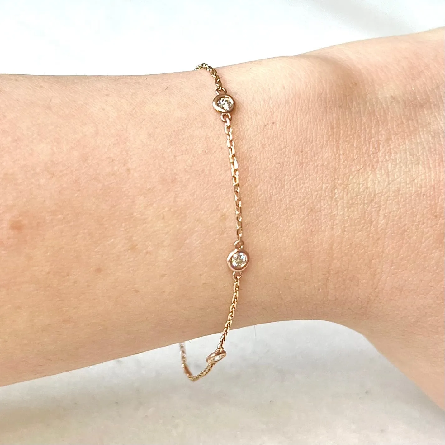 14 Karat Rose Gold 0.30 Carat Diamond By The Yard Bracelet