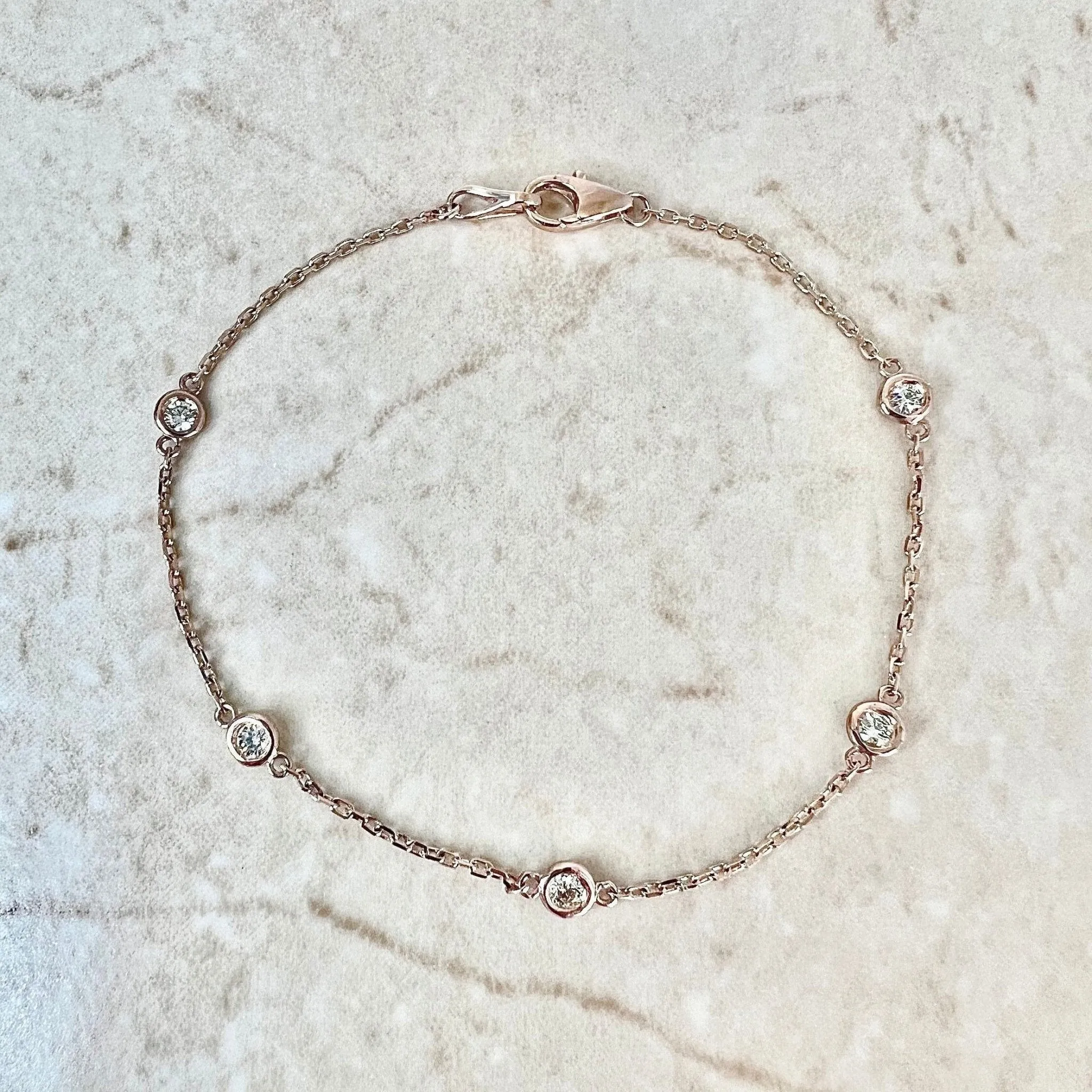 14 Karat Rose Gold 0.30 Carat Diamond By The Yard Bracelet