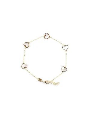 14K Gold Mother of Pearl Inlay Heart Station Bracelet