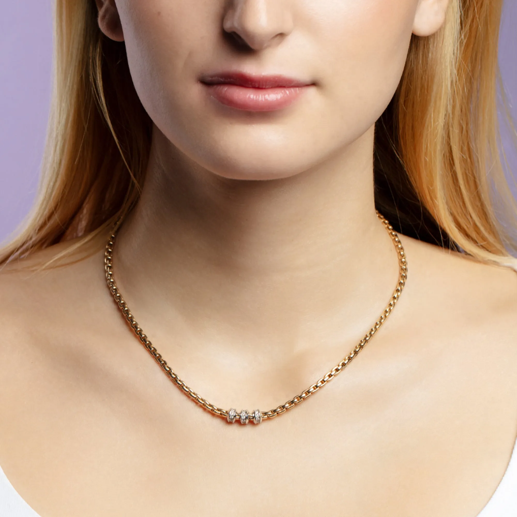14K Triple Diamond Venetian Link Necklace