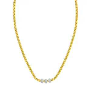 14K Triple Diamond Venetian Link Necklace