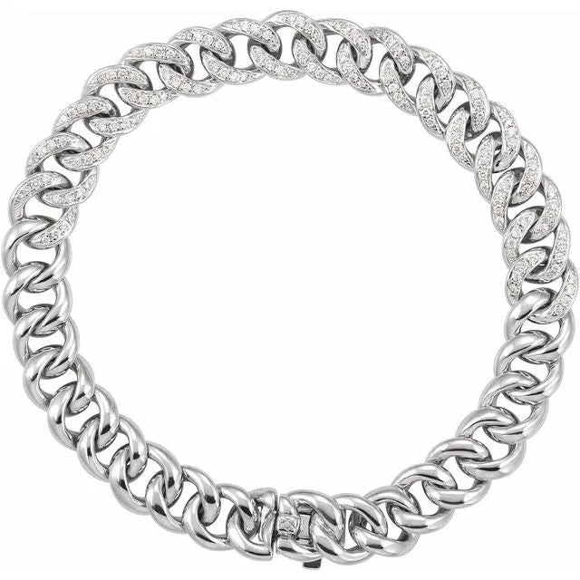 14K White Gold 3/4 CTW Natural Diamond Curb 7" Bracelet