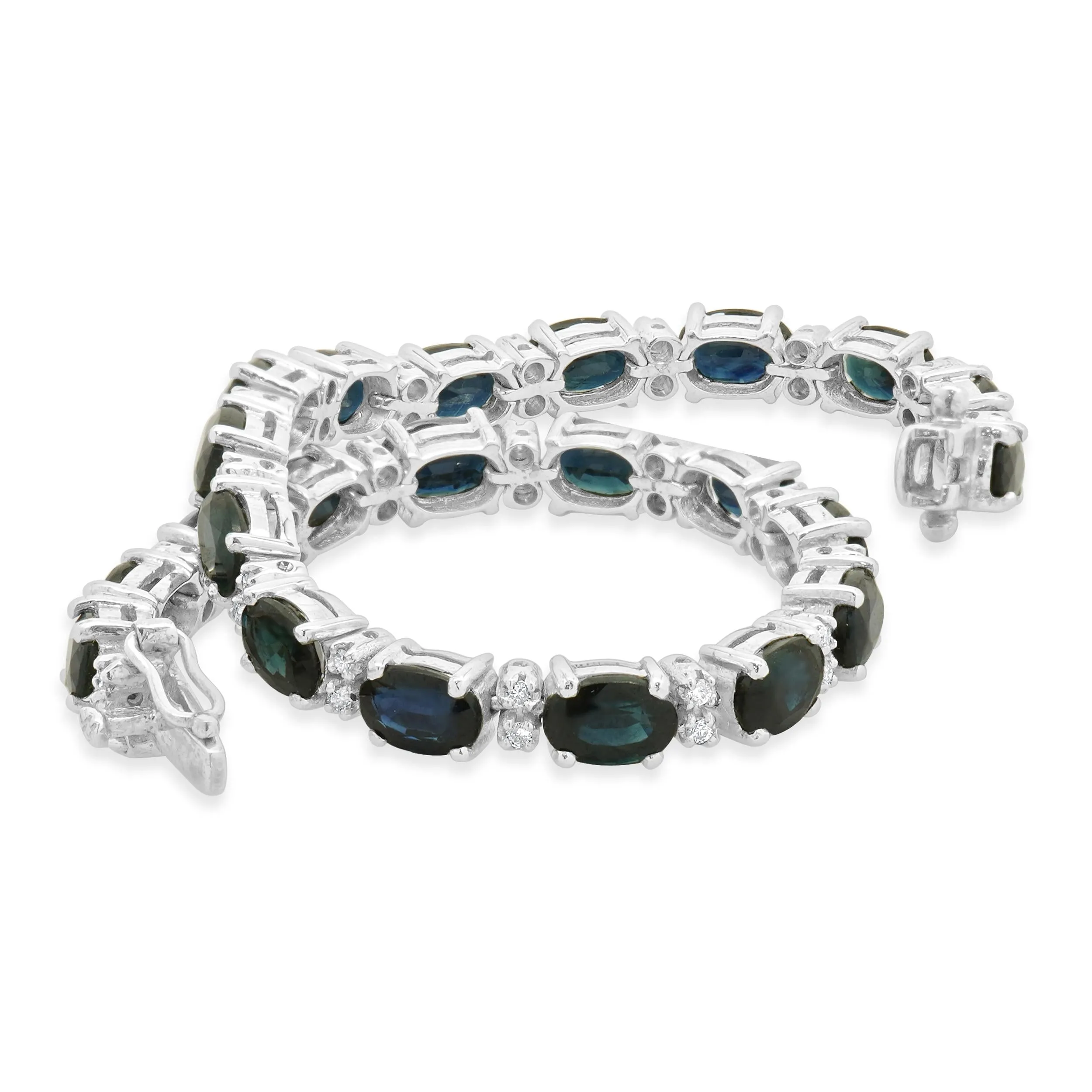 14K White Gold Sapphire and Diamond Tennis Bracelet