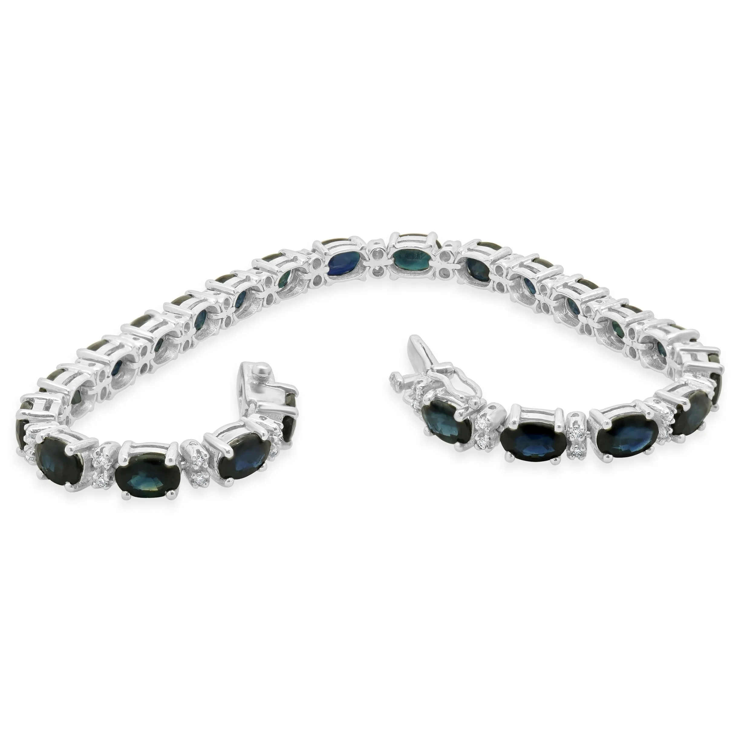 14K White Gold Sapphire and Diamond Tennis Bracelet