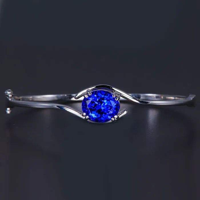 14K White Gold Tanzanite Bangle Bracelet 6.38 Carats