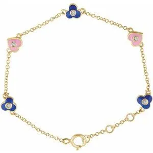 14K Yellow .04 CTW Diamond Flowers & Hearts 5-7" Bracelet