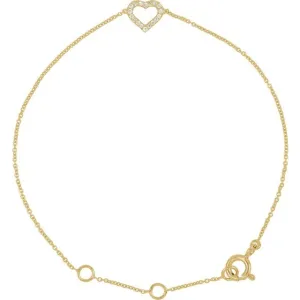 14K Yellow Gold .06 CTW Natural Diamond Heart 6-7" Bracelet