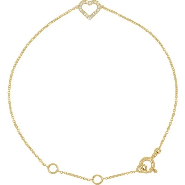14K Yellow Gold .06 CTW Natural Diamond Heart 6-7" Bracelet