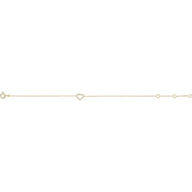 14K Yellow Gold .06 CTW Natural Diamond Heart 6-7" Bracelet