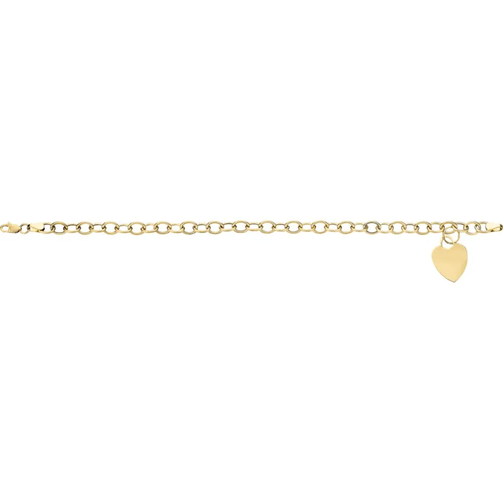 14k Yellow Gold Hollow Charm Bracelet with Heart