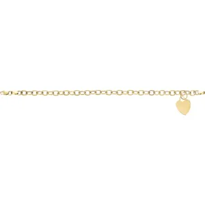 14k Yellow Gold Hollow Charm Bracelet with Heart