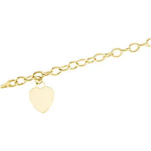 14k Yellow Gold Hollow Charm Bracelet with Heart