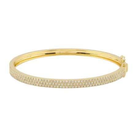 14K Yellow Gold Three Row Pave Diamond Bangle (1.68ctw)
