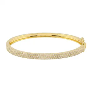 14K Yellow Gold Three Row Pave Diamond Bangle (1.68ctw)