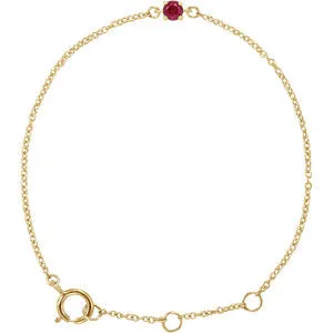 14K Yellow Imitation Ruby Youth Birthstone 4 1/2-5 1/2" Bracelet