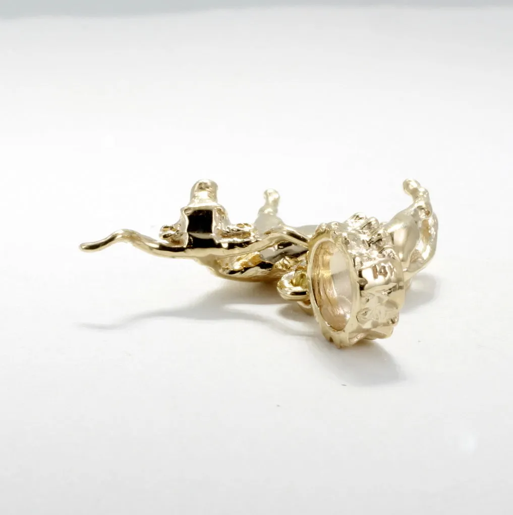 14kt Solid Yellow Gold Texas Longhorn Steer Modular Charm