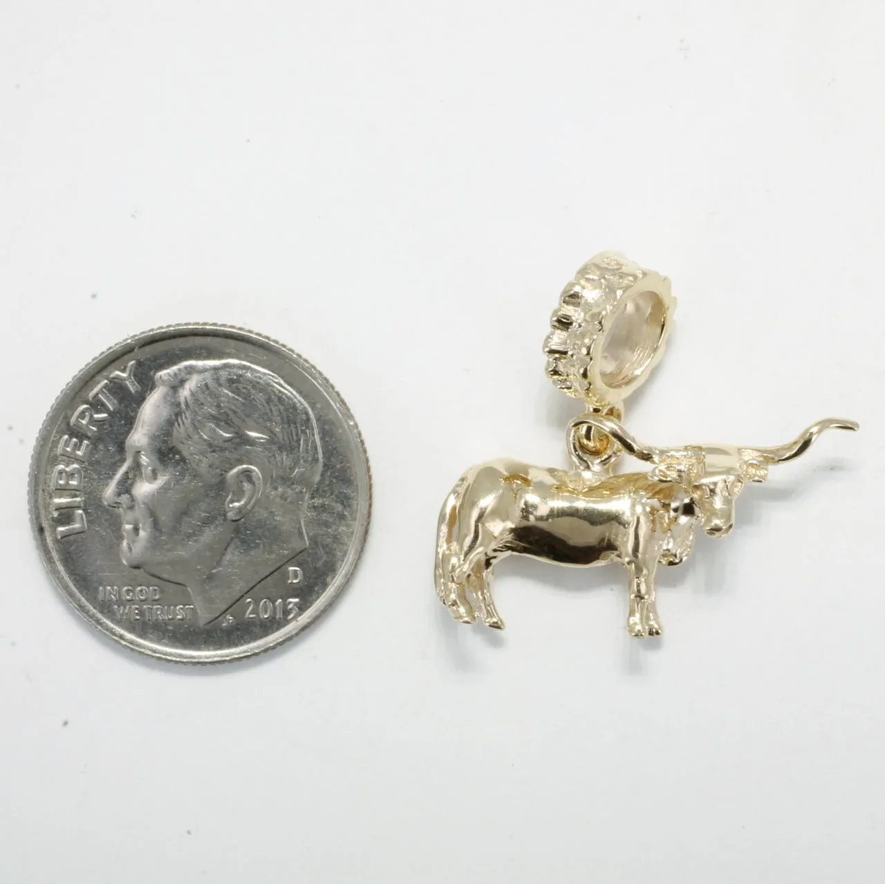 14kt Solid Yellow Gold Texas Longhorn Steer Modular Charm