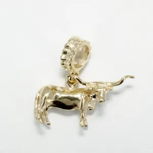 14kt Solid Yellow Gold Texas Longhorn Steer Modular Charm