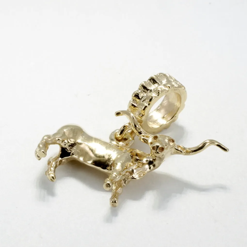 14kt Solid Yellow Gold Texas Longhorn Steer Modular Charm