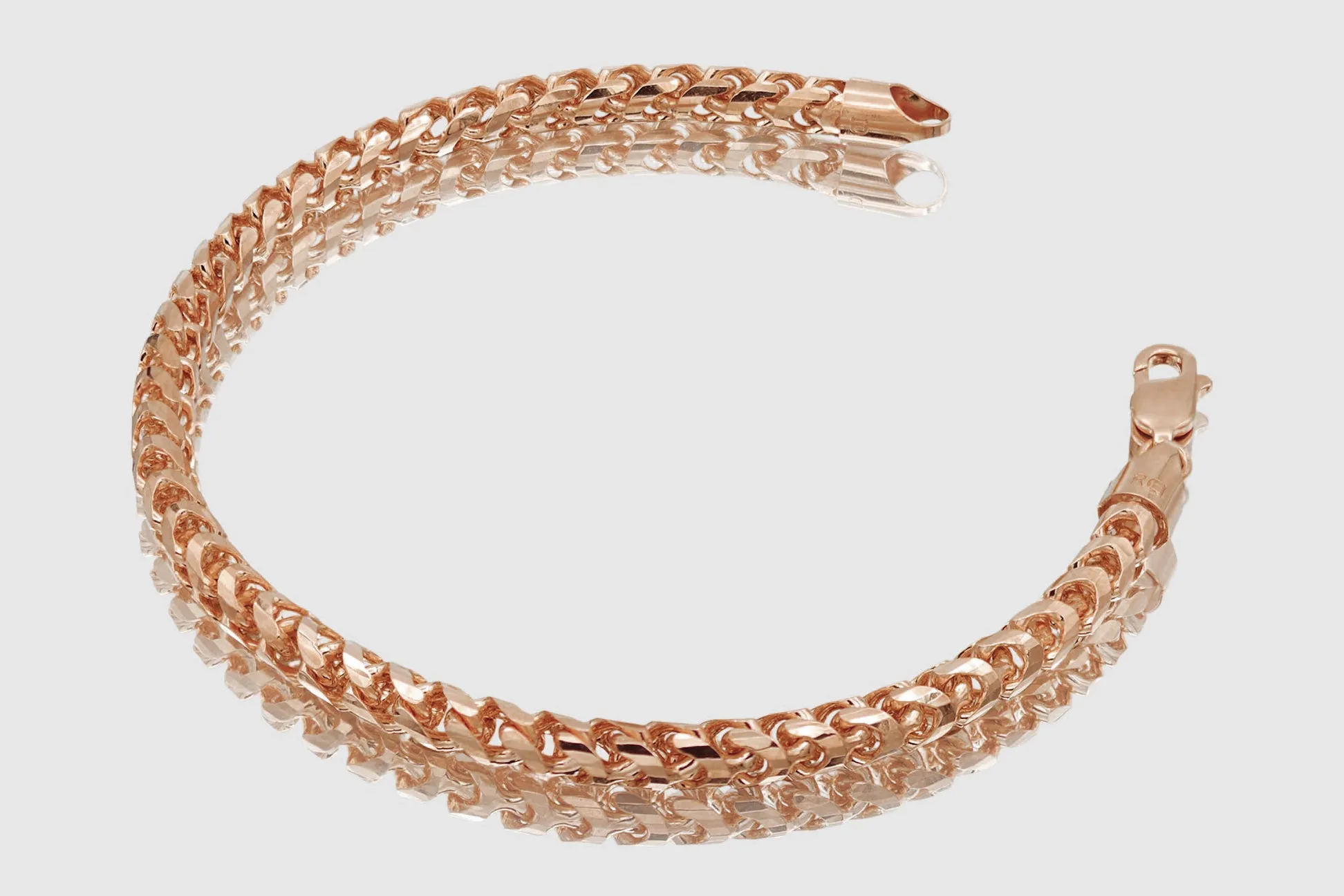 1.5mm - 6.5mm 14k Round Franco Diamond Cut Solid Rose Gold Bracelet