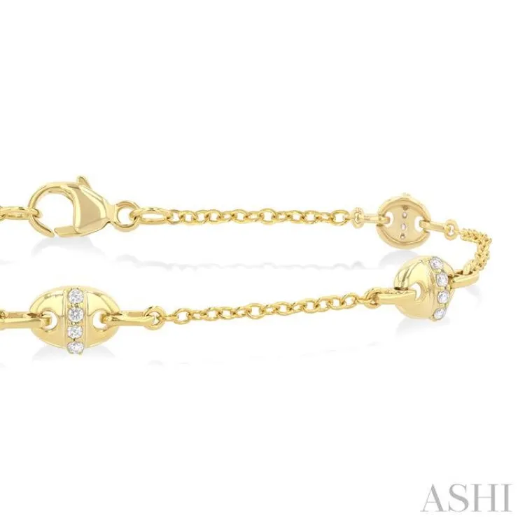 1/6 ctw Mariner Link Station Round Cut Diamond Bracelet in 14K Yellow Gold