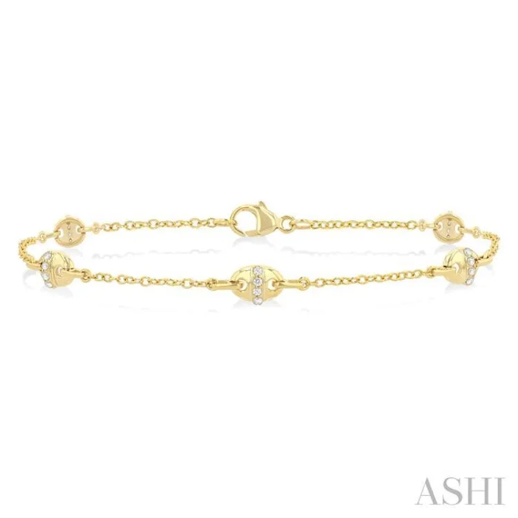 1/6 ctw Mariner Link Station Round Cut Diamond Bracelet in 14K Yellow Gold