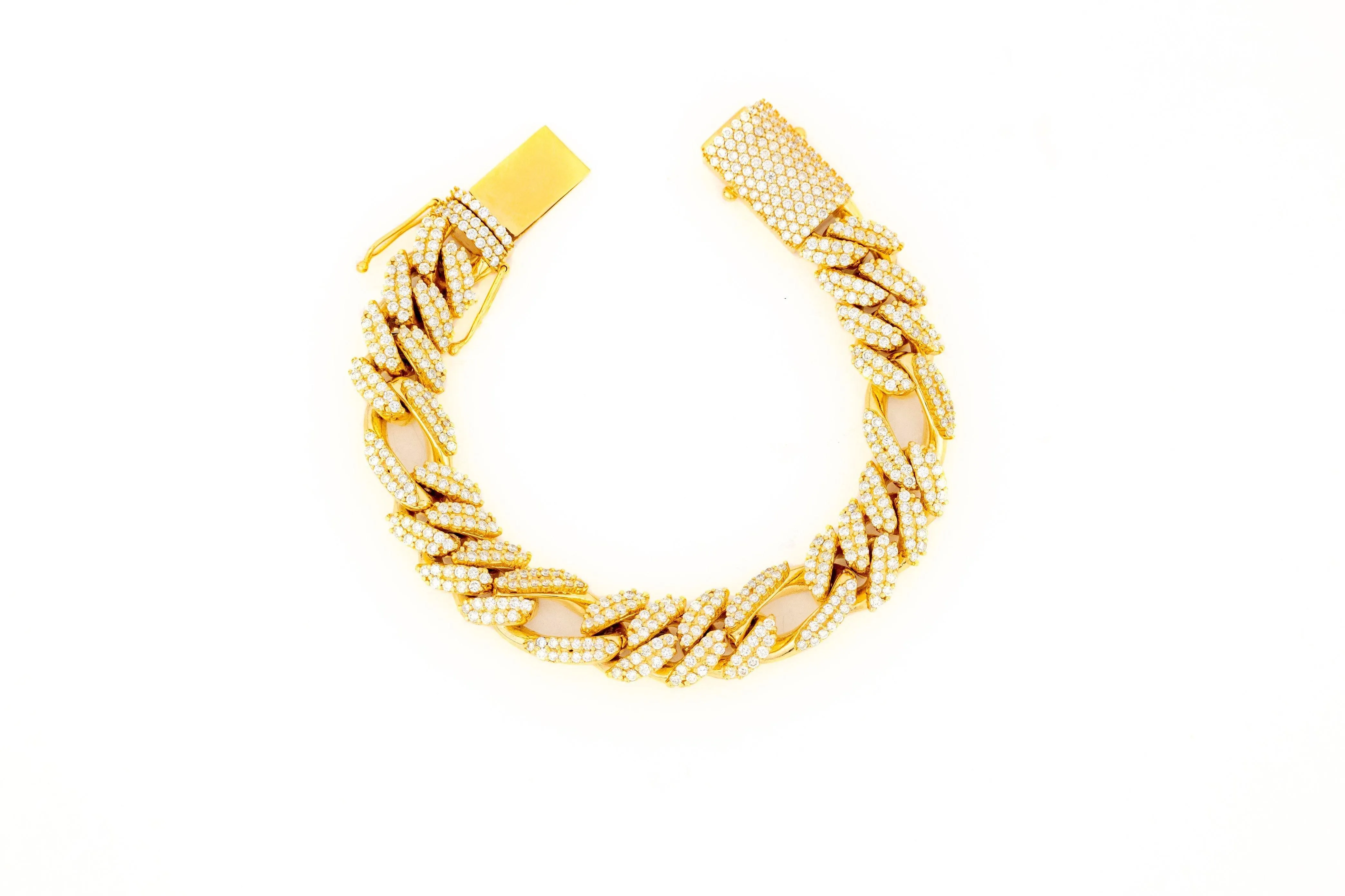 16mm Yellow Gold Diamond Spaced Bracelet