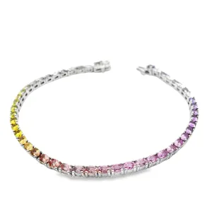 18ct White Gold Multi Coloured Natural Sapphire And Lab Grown Diamond Tennis Bracelet
