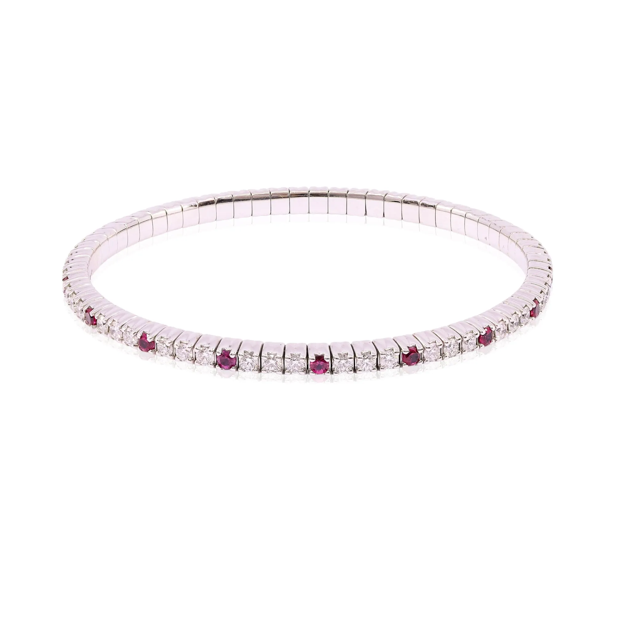 18K WHITE GOLD DIAMOND RUBY STRETCH BRACELET - 2.54CTW