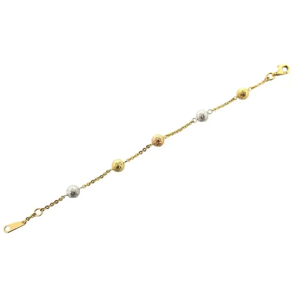 18Kt  Diamond Cut Tri-Color Ball Bracelet 6