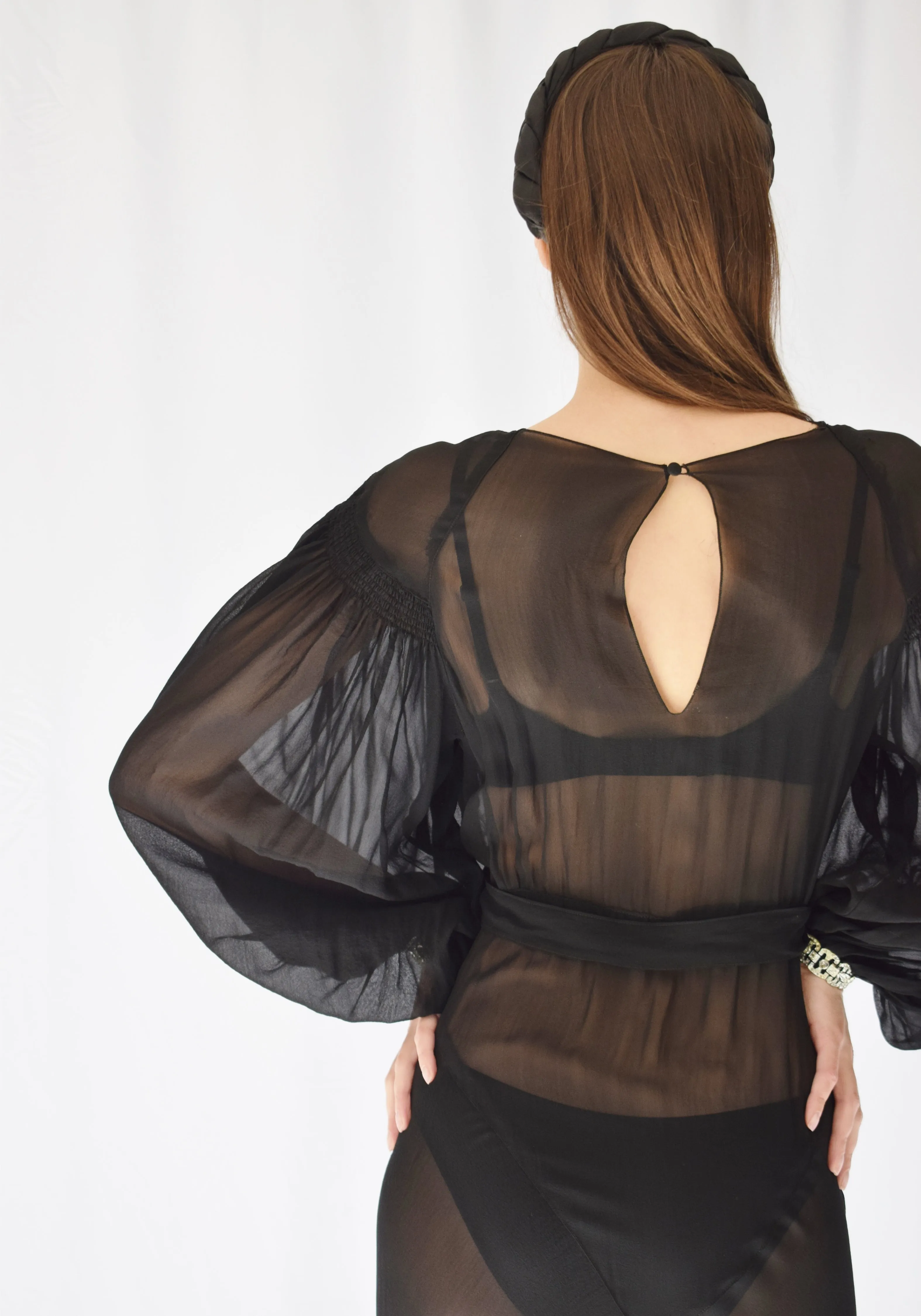 1930s Sheer Silk Gown with Balloon Sleeves | S/M