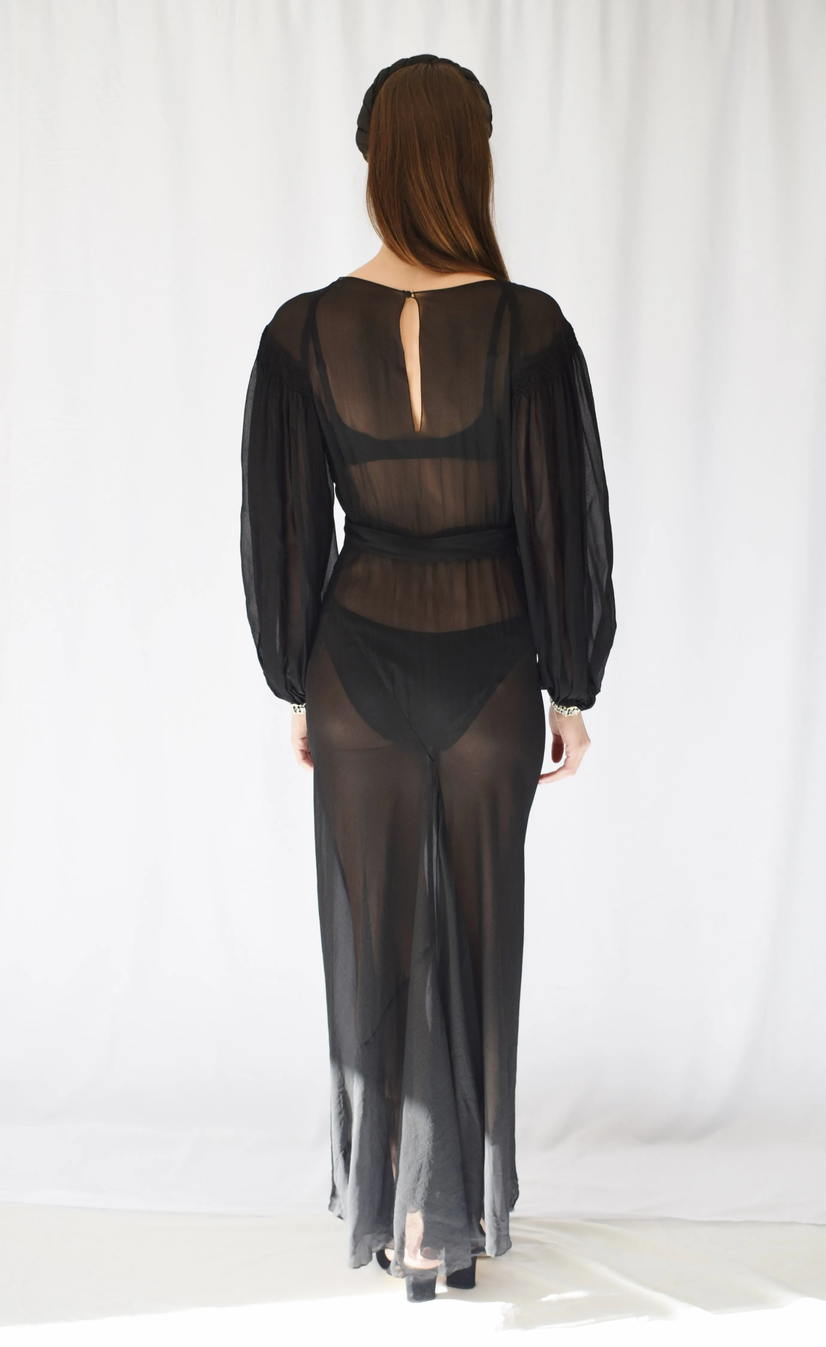 1930s Sheer Silk Gown with Balloon Sleeves | S/M