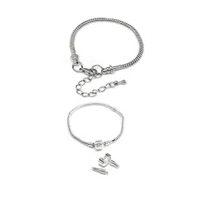 2 (Two) Silver Tone Snake Chain Classic Bead Barrel Clasp   Lobster Clasp Bracelet 8.5"