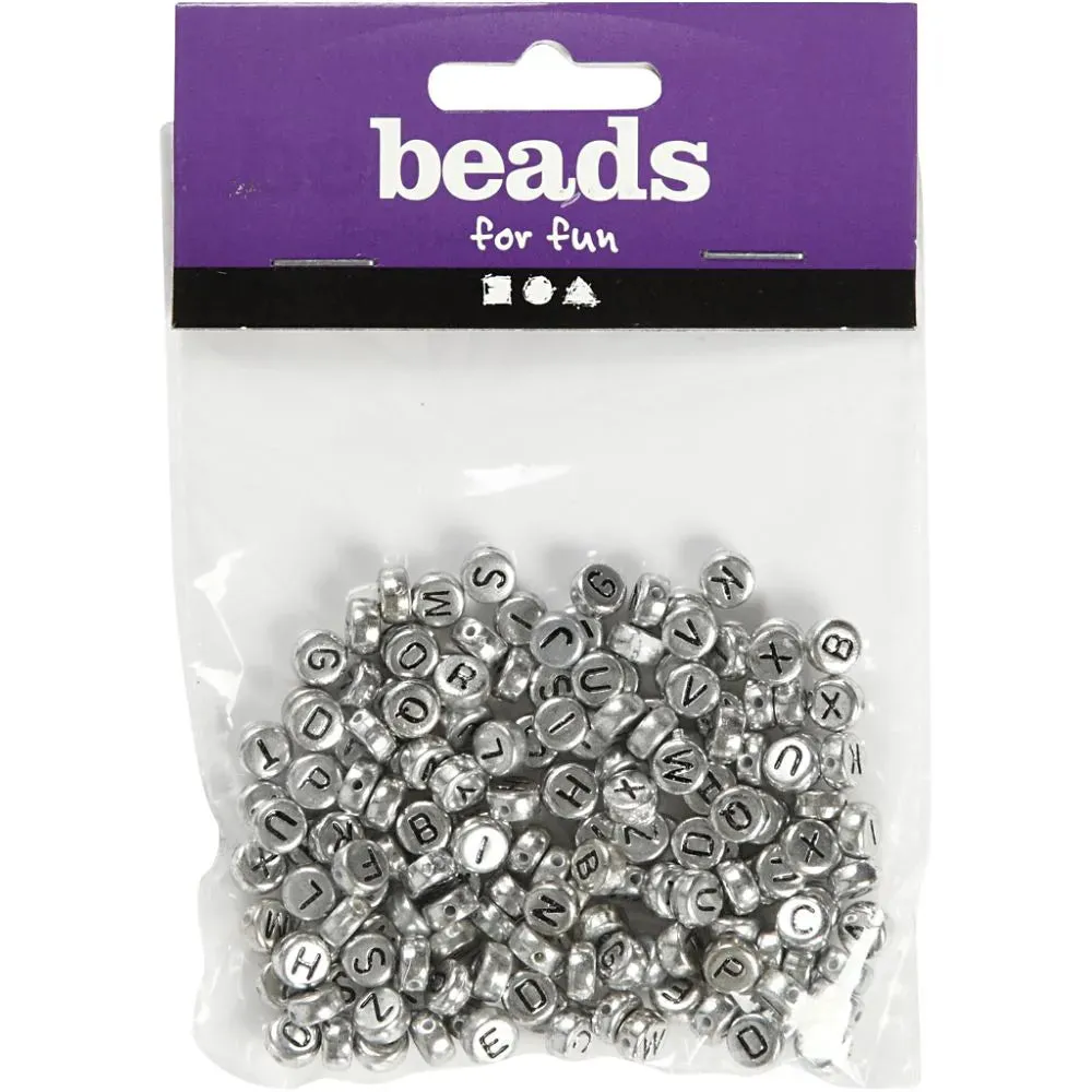 200 x Round Silver Colour Plastic Letter Beads Jewellery Making Supplies Crafts