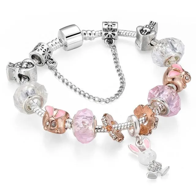 2018 new 1pcs Blue Amulets Bracelet (Mother son) High Quality Glass Beads Flower Pendant Bracelets For Women Jewelry