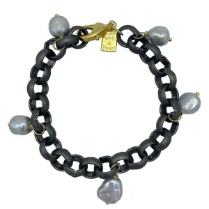 203-07-T | TURKISH TITANIUM BRACELET w/5 GRAY PEARLS