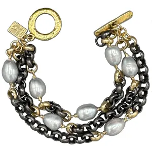 225-07-T |COCO TRIPLE STRAND BRACELET (GRAY PEARLS ON TITANIUM)