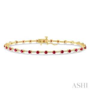 2.5 MM Round Cut Ruby and 1/2 ctw Round Cut Diamond Precious Bracelet in 10K Yellow Gold
