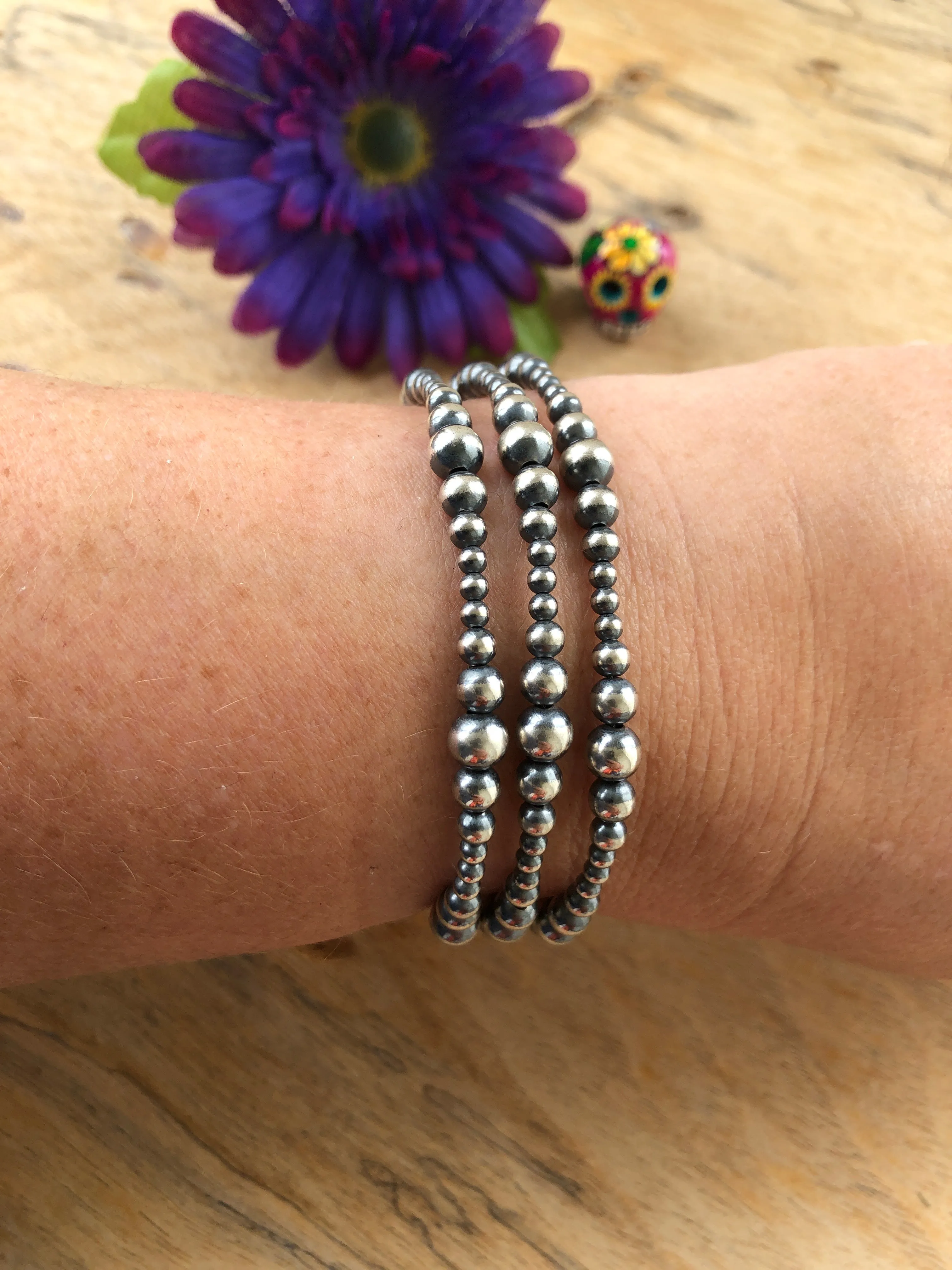 3 Strand Variated "Navajo Style" Sterling Pearl Bracelet