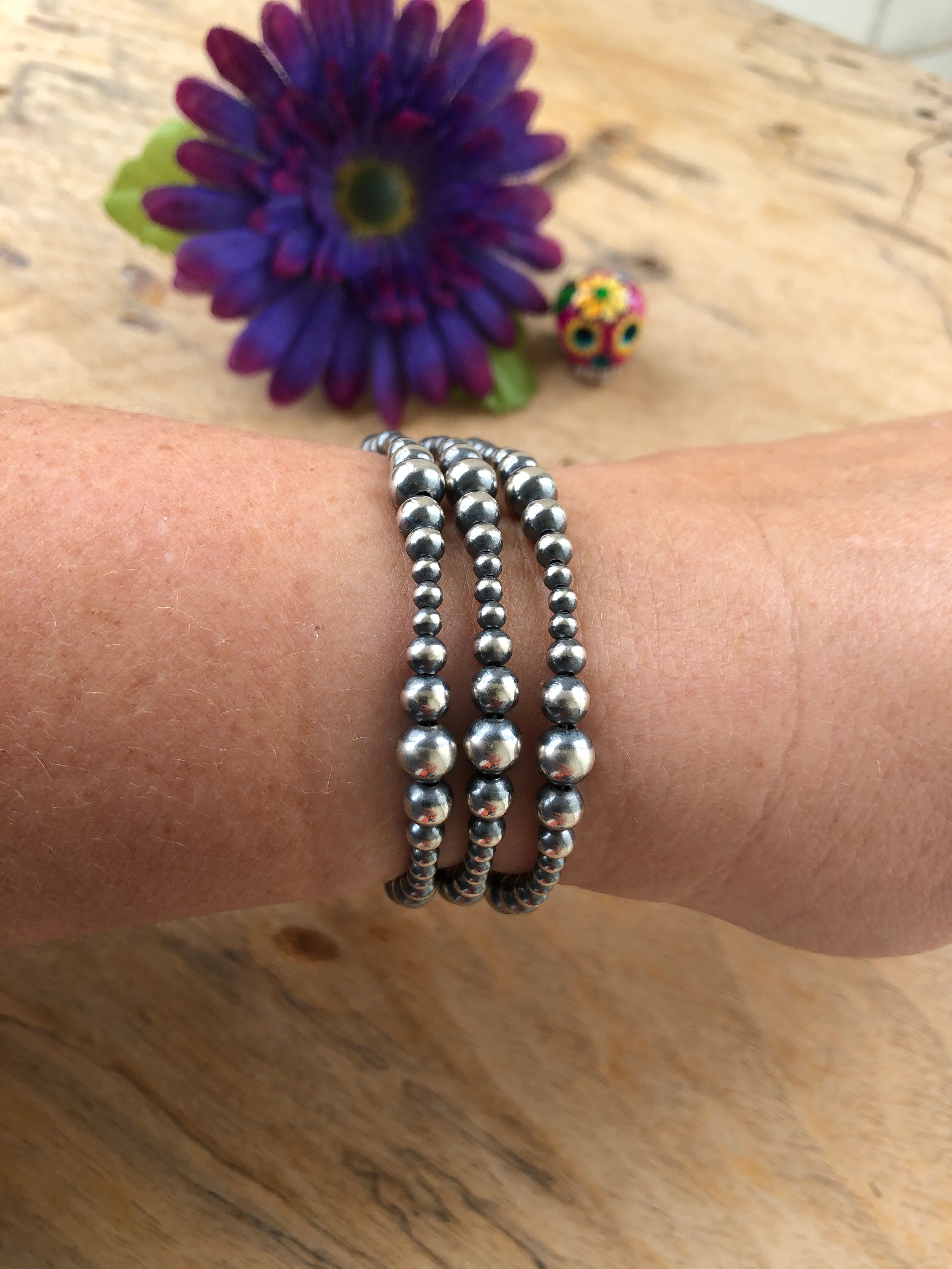 3 Strand Variated "Navajo Style" Sterling Pearl Bracelet