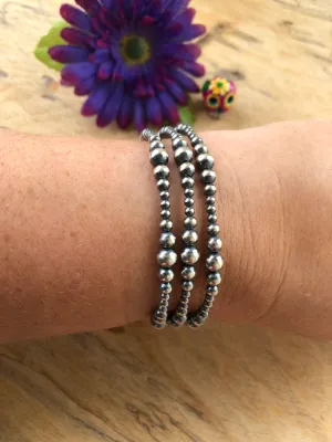 3 Strand Variated "Navajo Style" Sterling Pearl Bracelet